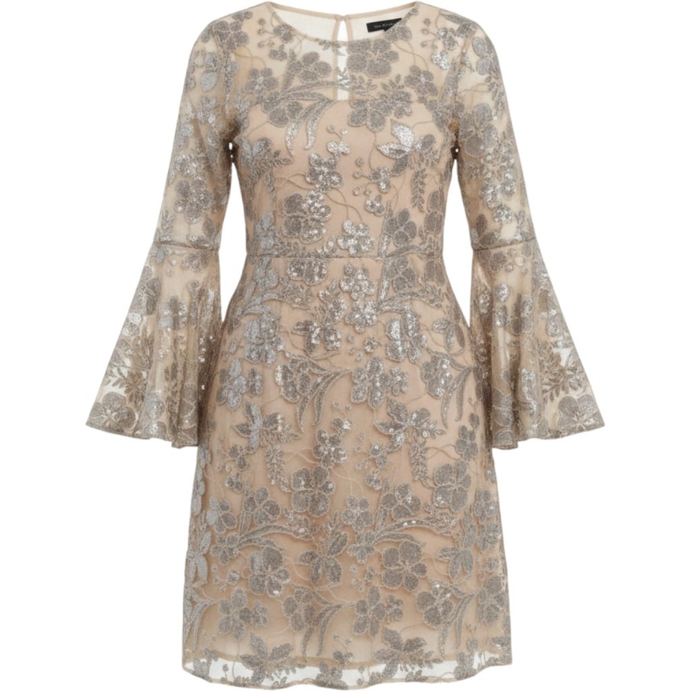Belle Badgley Mischka Dress Sequin Floral Champagne Sz4 Fairy Formal Bridal $289